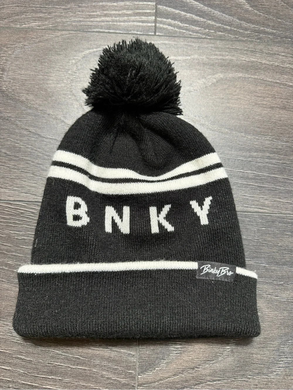 Binky Bro Toddler Black & White Pom Beanie